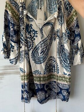 Paiza italia Boho Peasant Top in Navy & Cream